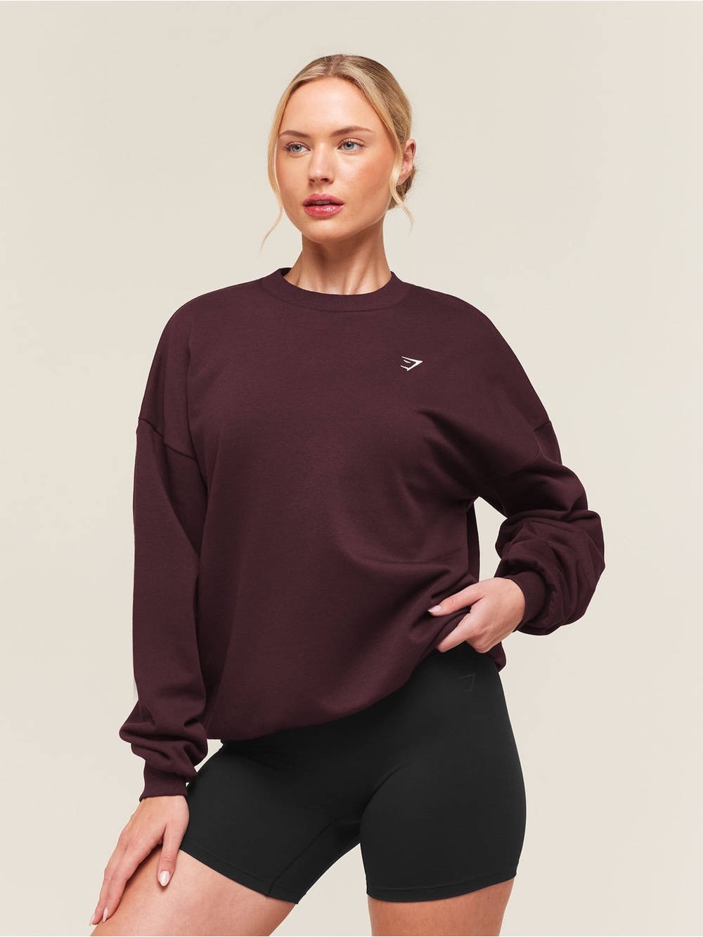 Gymshark Burgundy Fleece Sweatshirt Oversized Cozy Athleisure Casual Training